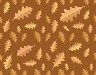 autumn yellow oak leaves seamless pattern, vector illustration