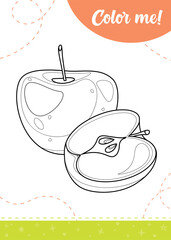 Coloring page for kids with apple fruit.
A printable worksheet, vector illustration.