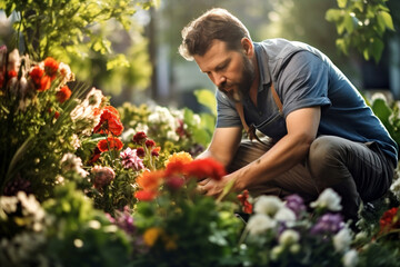 Man picking working gardener agriculture farmer flower business plant horticulture organic