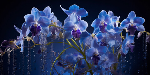 Rare blue Vanda orchids, studio setting, multiple exposure, dream - like atmosphere