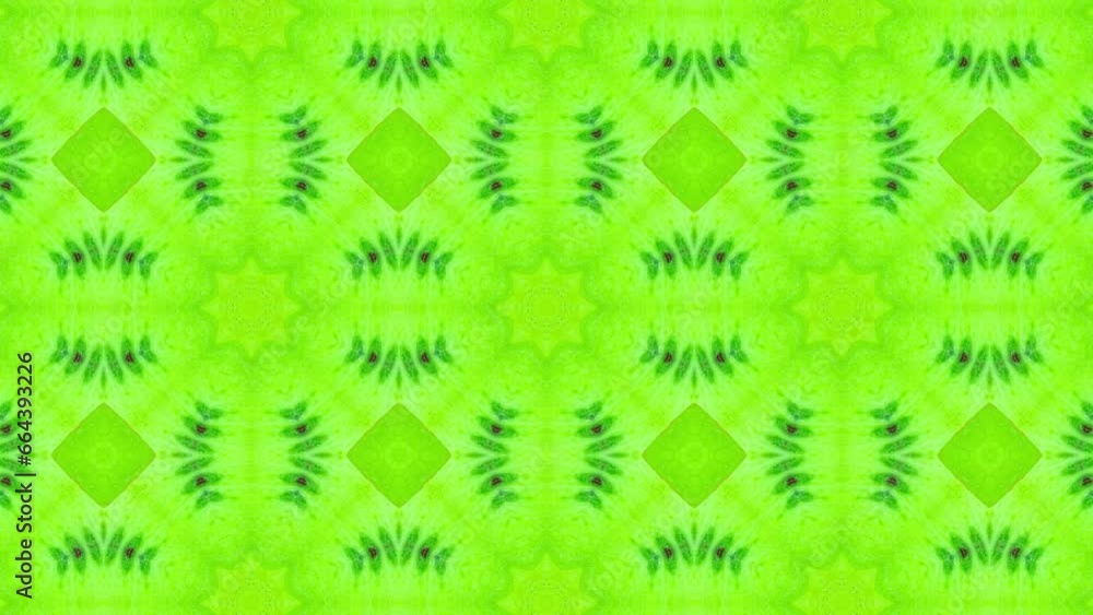 Poster abstract green kaleidoscope background video. psychedelic seamless loop background