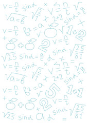 Algebra mathematical example sketch doodle background. Studying at school. Vector editable stroke line size.