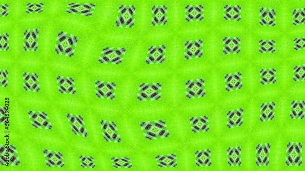 Poster abstract green kaleidoscope background video. psychedelic seamless loop background