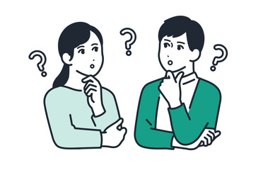 考える若い男女のシンプルなベクターイラストセット素材