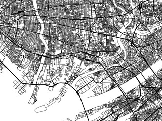 Vector road map of the city of  Amagasaki in Japan with black roads on a white background. 4:3 aspect ratio.