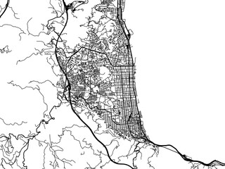 Vector road map of the city of  Beppu in Japan with black roads on a white background. 4:3 aspect ratio.