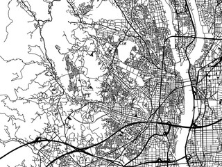 Obraz premium Vector road map of the city of Atsugi in Japan with black roads on a white background. 4:3 aspect ratio.