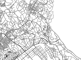 Vector road map of the city of  Gushikawa in Japan with black roads on a white background. 4:3 aspect ratio.