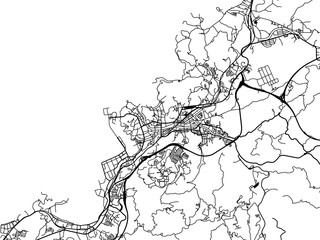 Vector road map of the city of  Hamada in Japan with black roads on a white background. 4:3 aspect ratio.