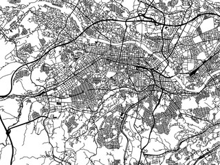 Vector road map of the city of  Hachioji in Japan with black roads on a white background. 4:3 aspect ratio.