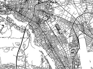 Fototapeta premium Vector road map of the city of Hamura in Japan with black roads on a white background. 4:3 aspect ratio.