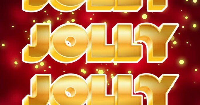 Animation of jolly text over snow falling on red background