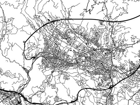 Vector road map of the city of  Hadano in Japan with black roads on a white background. 4:3 aspect ratio.
