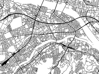 Vector road map of the city of  Hino in Japan with black roads on a white background. 4:3 aspect ratio.