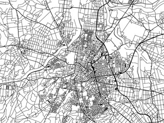 Vector road map of the city of  Hirosaki in Japan with black roads on a white background. 4:3 aspect ratio.