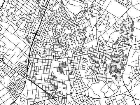 Vector road map of the city of  Hitachi-Naka in Japan with black roads on a white background. 4:3 aspect ratio.
