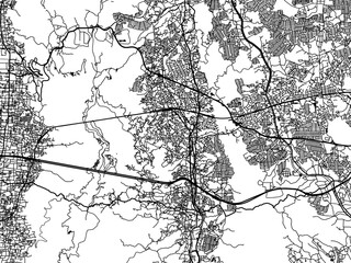 Obraz premium Vector road map of the city of Ikoma in Japan with black roads on a white background. 4:3 aspect ratio.