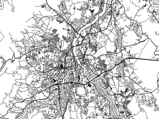 Obraz premium Vector road map of the city of Iizuka in Japan with black roads on a white background. 4:3 aspect ratio.