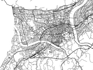 Vector road map of the city of  Izumo in Japan with black roads on a white background. 4:3 aspect ratio.