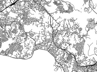 Vector road map of the city of  Kamakura in Japan with black roads on a white background. 4:3 aspect ratio.