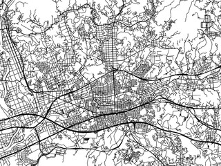 Vector road map of the city of  Kakegawa in Japan with black roads on a white background. 4:3 aspect ratio.