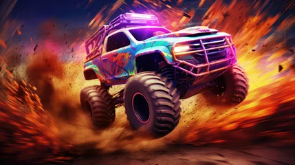  Drifting Monster Truck Abstract Background © LadyAI