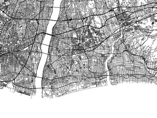 Vector road map of the city of  Iwata in Japan with black roads on a white background. 4:3 aspect ratio.