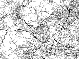 Obraz premium Vector road map of the city of Kasama in Japan with black roads on a white background. 4:3 aspect ratio.