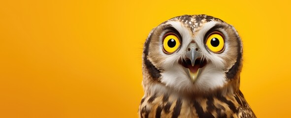 Owl isolated on yellow background with copy space for your text. Ai generative