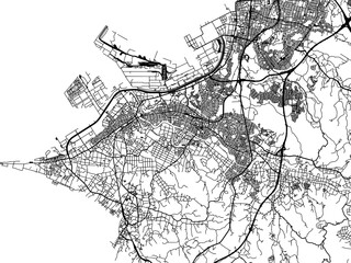 Vector road map of the city of  Kimitsu in Japan with black roads on a white background. 4:3 aspect ratio.