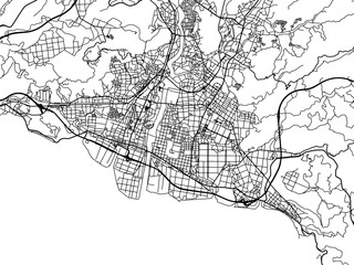 Vector road map of the city of  Kirishima in Japan with black roads on a white background. 4:3 aspect ratio.