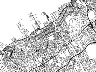 Vector road map of the city of  Marugame in Japan with black roads on a white background. 4:3 aspect ratio.