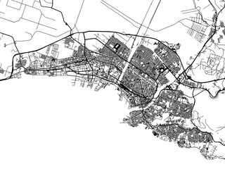Vector road map of the city of  Kushiro in Japan with black roads on a white background. 4:3 aspect ratio.