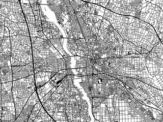 Fototapeta premium Vector road map of the city of Maebashi in Japan with black roads on a white background. 4:3 aspect ratio.