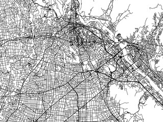 Vector road map of the city of  Midori in Japan with black roads on a white background. 4:3 aspect ratio.
