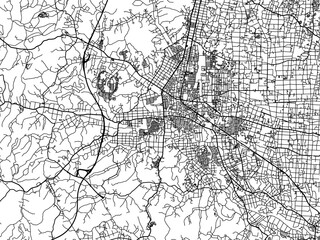 Vector road map of the city of  Mobara in Japan with black roads on a white background. 4:3 aspect ratio.