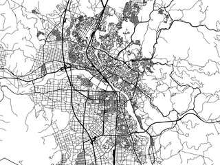 Vector road map of the city of  Morioka in Japan with black roads on a white background. 4:3 aspect ratio.