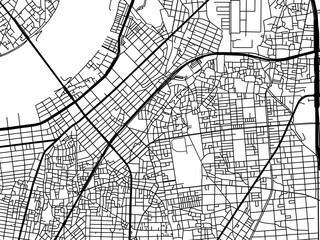 Naklejka premium Vector road map of the city of Moriguchi in Japan with black roads on a white background. 4:3 aspect ratio.