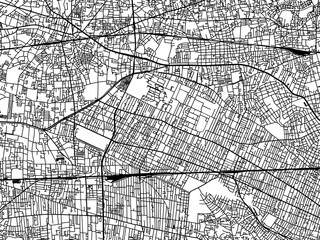 Vector road map of the city of  Musashino in Japan with black roads on a white background. 4:3 aspect ratio.