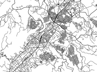 Vector road map of the city of  Nabari in Japan with black roads on a white background. 4:3 aspect ratio.