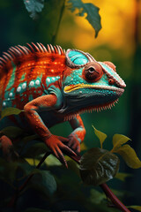 Exotic Colorful Chameleon Portrait