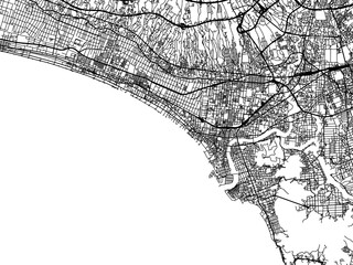 Vector road map of the city of  Numazu in Japan with black roads on a white background. 4:3 aspect ratio.