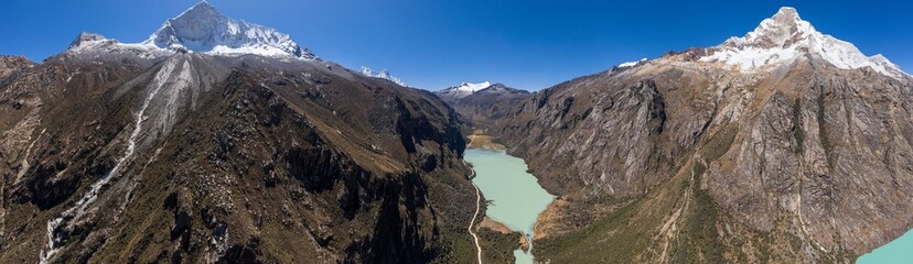 Aerial view of the Llanganuco Lagoon, Ancash. Peru