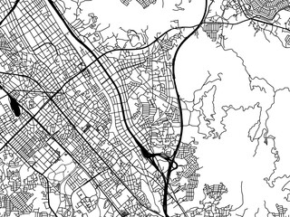 Vector road map of the city of  Onojo in Japan with black roads on a white background. 4:3 aspect ratio.