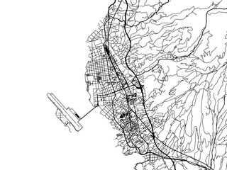 Vector road map of the city of  Omura in Japan with black roads on a white background. 4:3 aspect ratio.