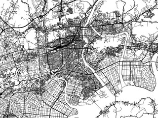 Vector road map of the city of  Okayama in Japan with black roads on a white background. 4:3 aspect ratio.