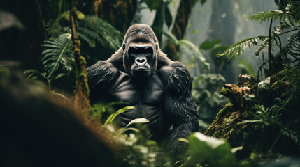 Majestic Gorilla in the Dense Rainforest