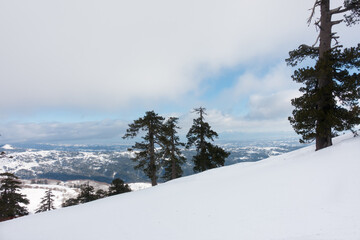 Breathtaking scenery on the snowy slopes of Vasilitsa ski center, Grevena, Greece
