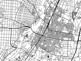 Vector road map of the city of  Oyama in Japan with black roads on a white background. 4:3 aspect ratio.