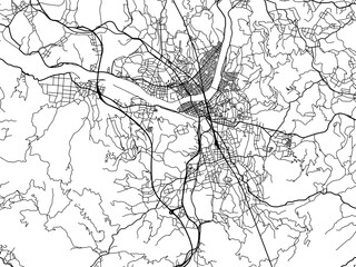Vector road map of the city of  Satsumasendai in Japan with black roads on a white background. 4:3 aspect ratio.
